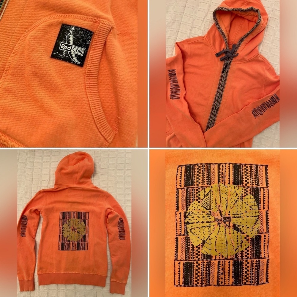 Red Chili Embroidered Accent Full Zipper Hooded Jacket Made In Portugal Climbing